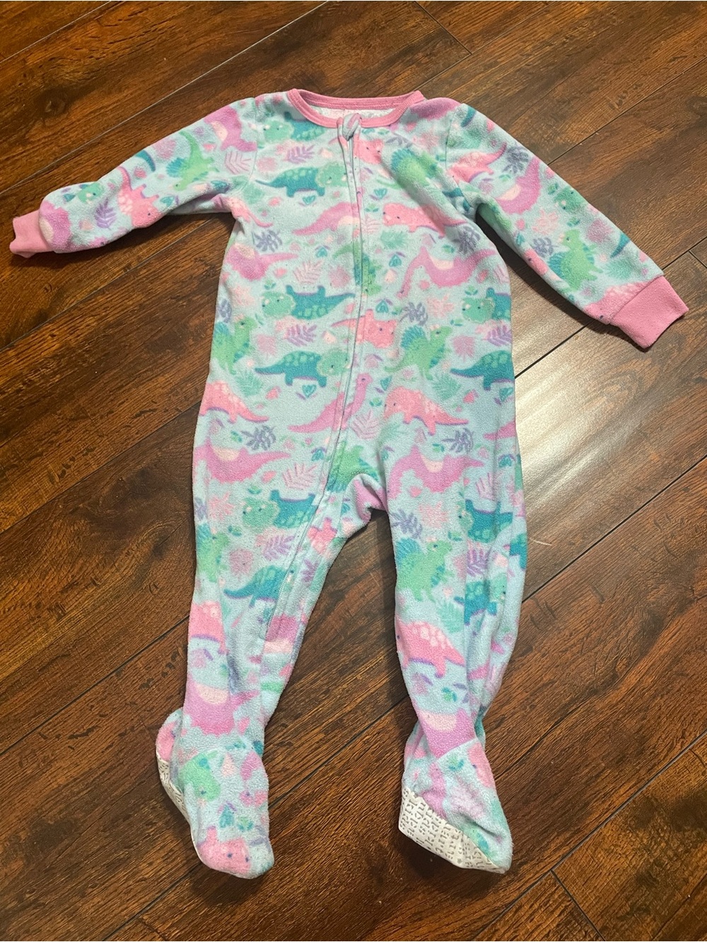Cozy Pastel Dinosaur Fleece One-Piece Pajamas - Pink & Mint